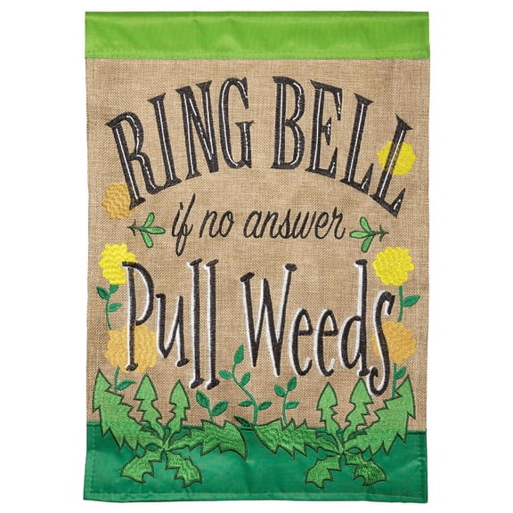 Magnolia Gardens M011362 13 x 18 in. Ring Bell Pull Weeds Burlap Double Applique Garden Flag