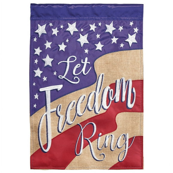 Magnolia Gardens M011377 13 x 18 in. Double Applique Let Freedom Ring Burlap Garden Flag