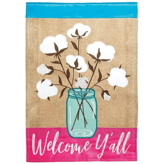 Magnolia Gardens M011378 13 x 18 in. Double Applique Cotton Welcome Burlap Garden Flag
