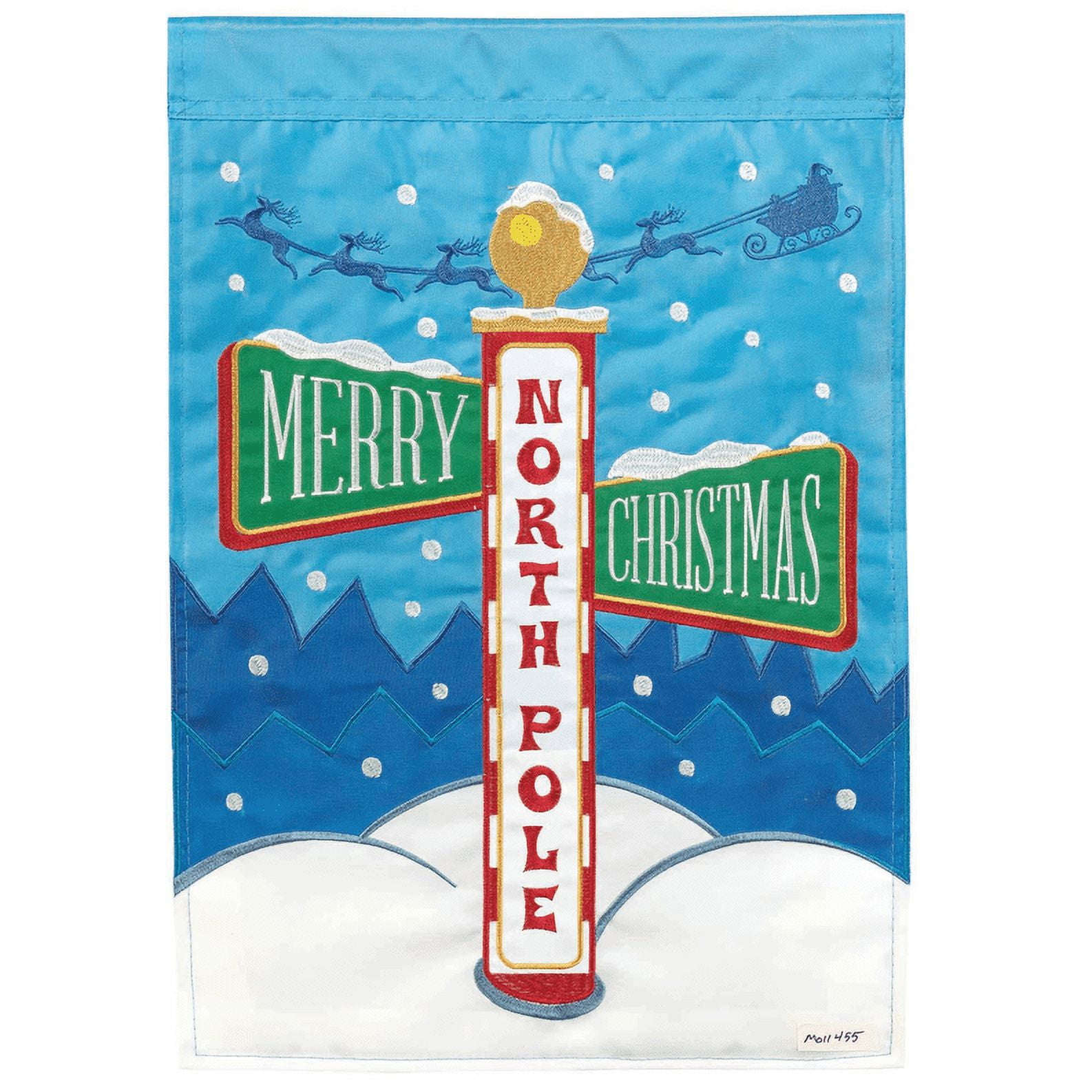North Pole Merry Christmas Applique Garden Flag in Multicolor Nylon