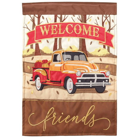 Magnolia Gardens M011637 13 x 18 in. Fall Truck Welcome Polyester Garden Flag