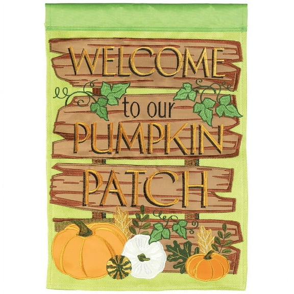 Magnolia Gardens M011638 13 x 18 in. Welcome Pumpkin Patch Burlap Garden Flag