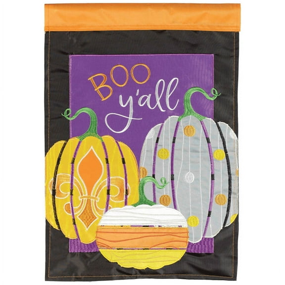 Magnolia Gardens M011660 13 x 18 in. Boo Y All Pumpkins Fleur De Lis Polyester Garden Flag