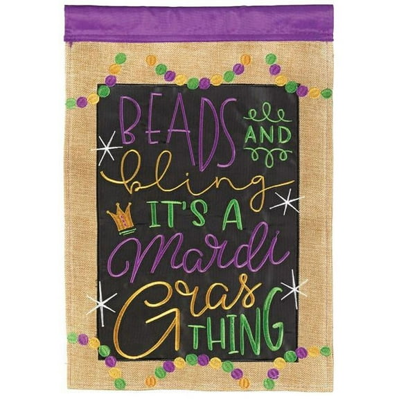 Magnolia Gardens M011703 13 x 18 in. Beads Bling Mardi Gras Burlap Garden Flag