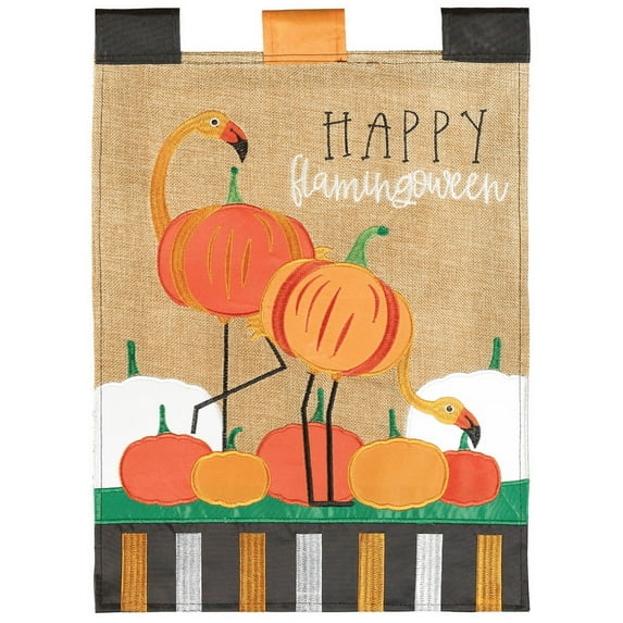 Magnolia Gardens M011706 13 x 18 in. Happy Flamingoween Burlap Garden Flag