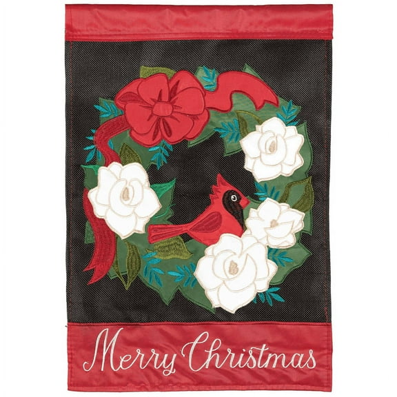 Magnolia Gardens M011720 13 x 18 in. Merry Christmas Wreath Burlap Garden Flag