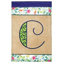 Magnolia Gardens M030075 13 x 18 in. Double Applique Monogram C Spring Burlap & Print Garden Flag