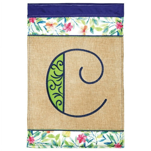 Magnolia Gardens M030075 13 x 18 in. Double Applique Monogram C Spring Burlap & Print Garden Flag