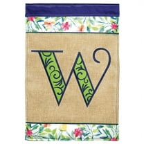 Magnolia Gardens M030090 13 x 18 in. Double Applique Monogram W Spring Burlap & Print Garden Flag