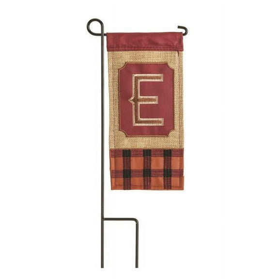 Magnolia Gardens M040024 4 x 8.5 in. Double Applique Fall Monogram E Burlap Mini Garden Flag
