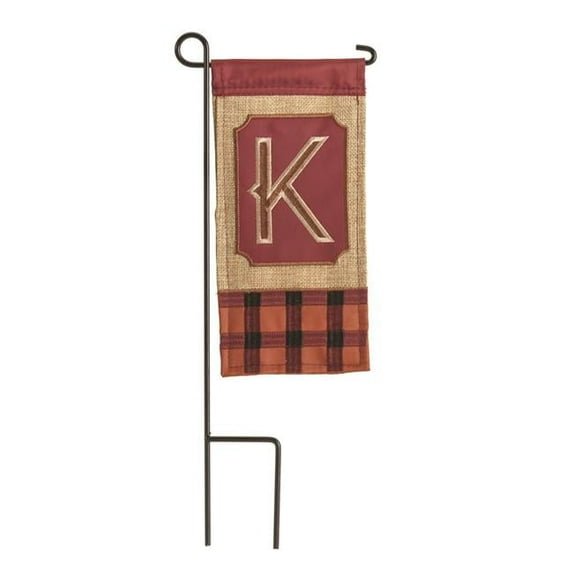 Magnolia Gardens M040029 4 x 8.5 in. Double Applique Fall Monogram K Burlap Mini Garden Flag