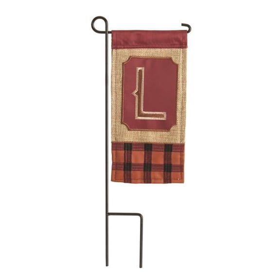 Magnolia Gardens M040030 4 x 8.5 in. Double Applique Fall Monogram L Burlap Mini Garden Flag