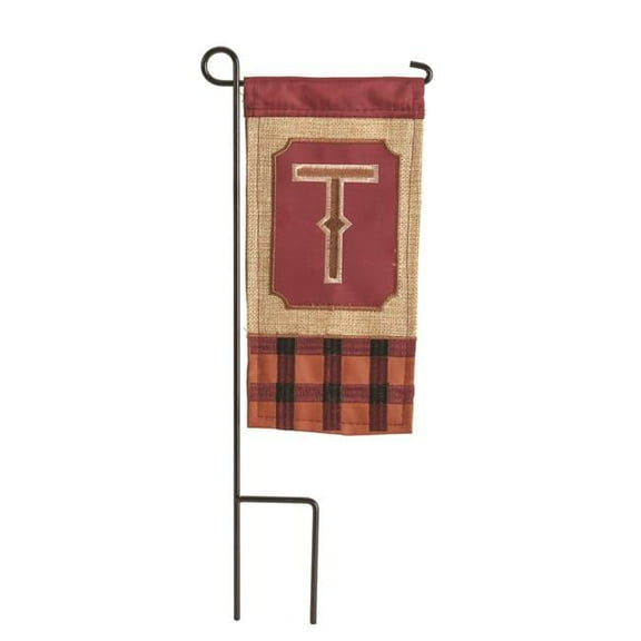 Magnolia Gardens M040036 4 x 8.5 in. Double Applique Fall Monogram T Burlap Mini Garden Flag