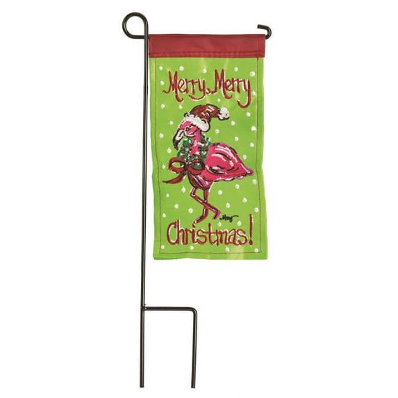 Magnolia Gardens M040080 4 x 8.5 in. Flamingo Mini Double Applique Garden Flag with Pole
