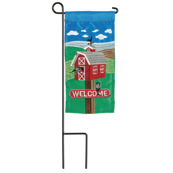 Magnolia Gardens M040085 4 x 8.5 in. Double Applique Birdhouse Welcome Polyester Mini Garden Flag
