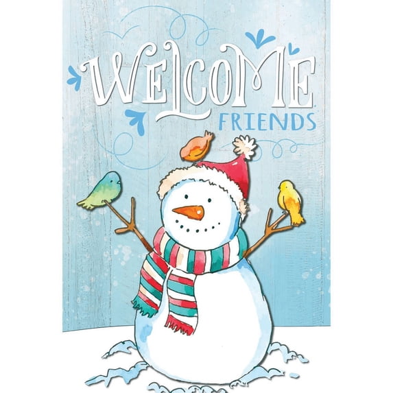 Magnolia Gardens M070031 30 x 44 in. Print Welcome Friends Snowman Polyester Garden Flag - Large