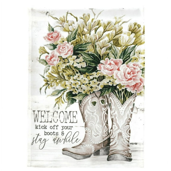 Magnolia Gardens M070147 30 x 44 in. Welcome Kick Your Boots Printed Garden Flag - Large
