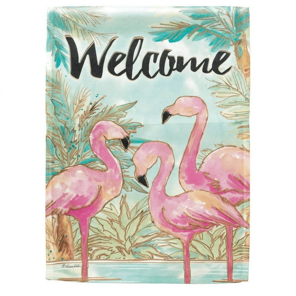 Magnolia Gardens M070150 30 x 44 in. Welcome Flamingo Print Garden Flag - Large