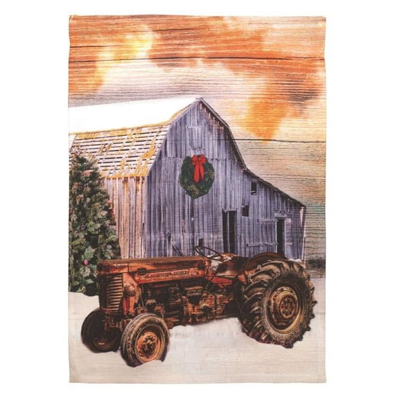 Magnolia Gardens M080030 13 x 18 in. Print Tractor In Snow Polyester Garden Flag