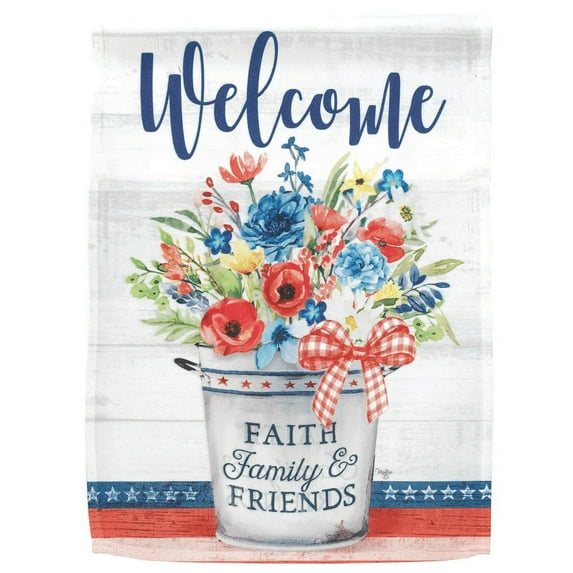 Magnolia Gardens M080144 13 x 18 in. Welcome Patriotic Flower Jar Printed Garden Flag