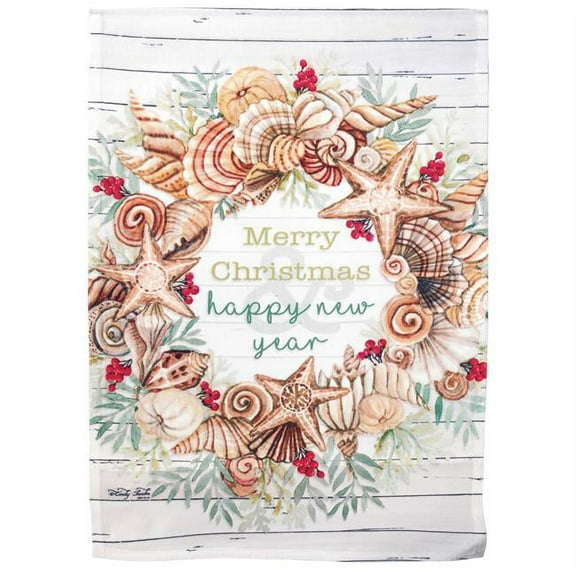 Magnolia Gardens M080181 13 x 18 in. Coastal Wreath Merry Christmas Garden Flag