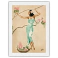 thumbnail image 1 of Magnolia - Hawaiian Woman reaches for a Magnolia Blossom Flower - Vintage Hawaiian Airbrush Art by Gill c.1940s - Japanese Unryu Rice Paper Art Print 24 x 32 in, 1 of 4