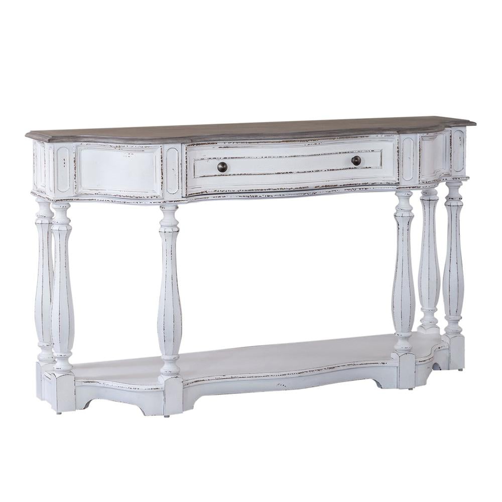 White Wood and Metal Rectangular Console Table with Storage