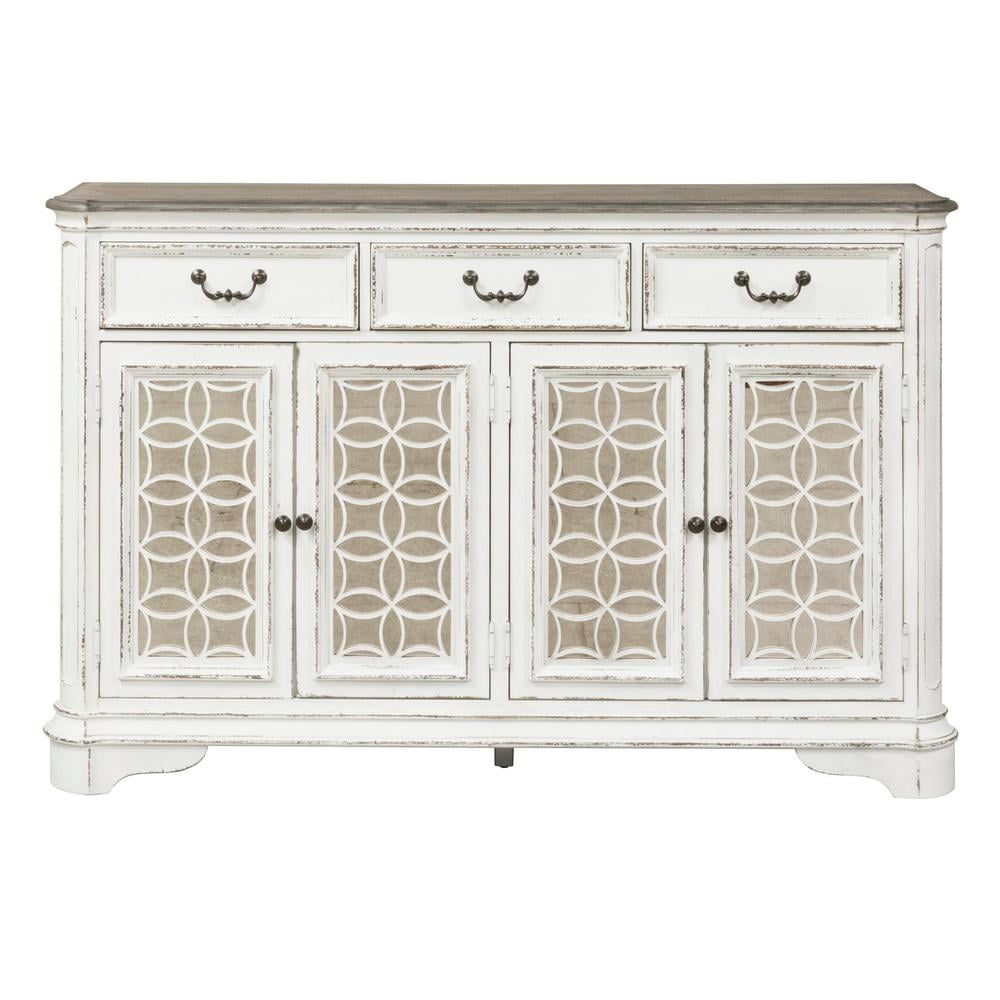 Antique White and Weathered Brown Mirrored Hall Buffet