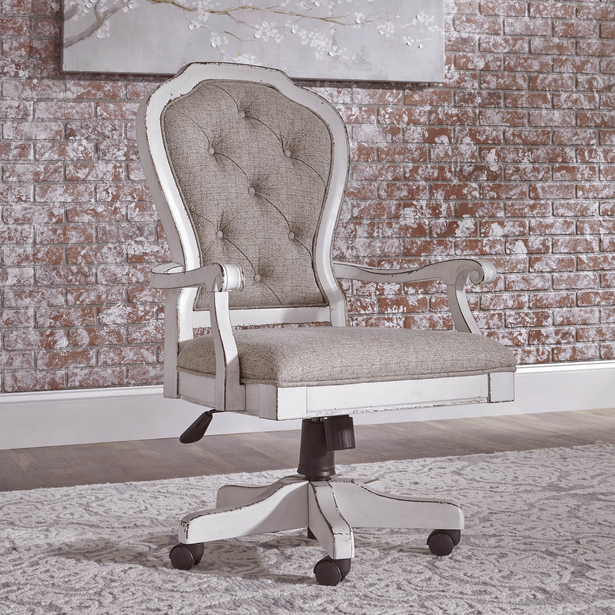 Antique White Traditional Desk Chair with Adjustable Seat Height