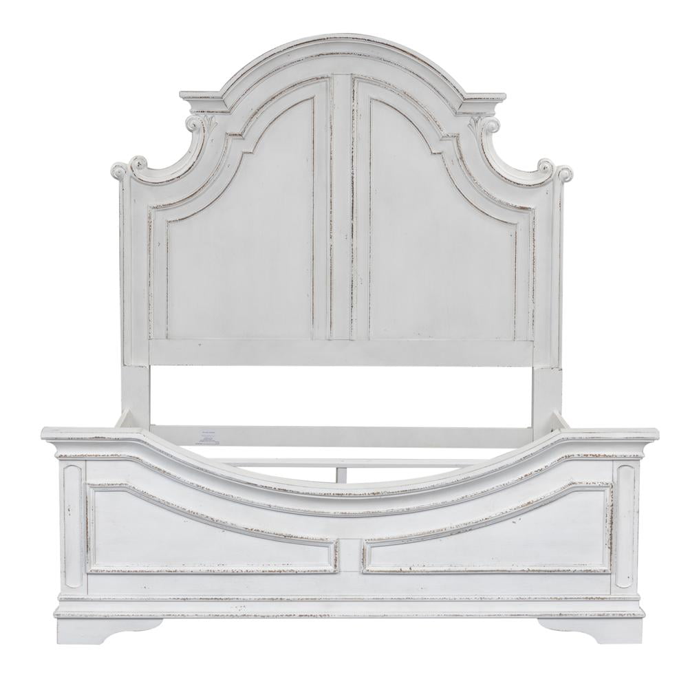 Antique White Oak King Panel Bed with Tufted Upholstery