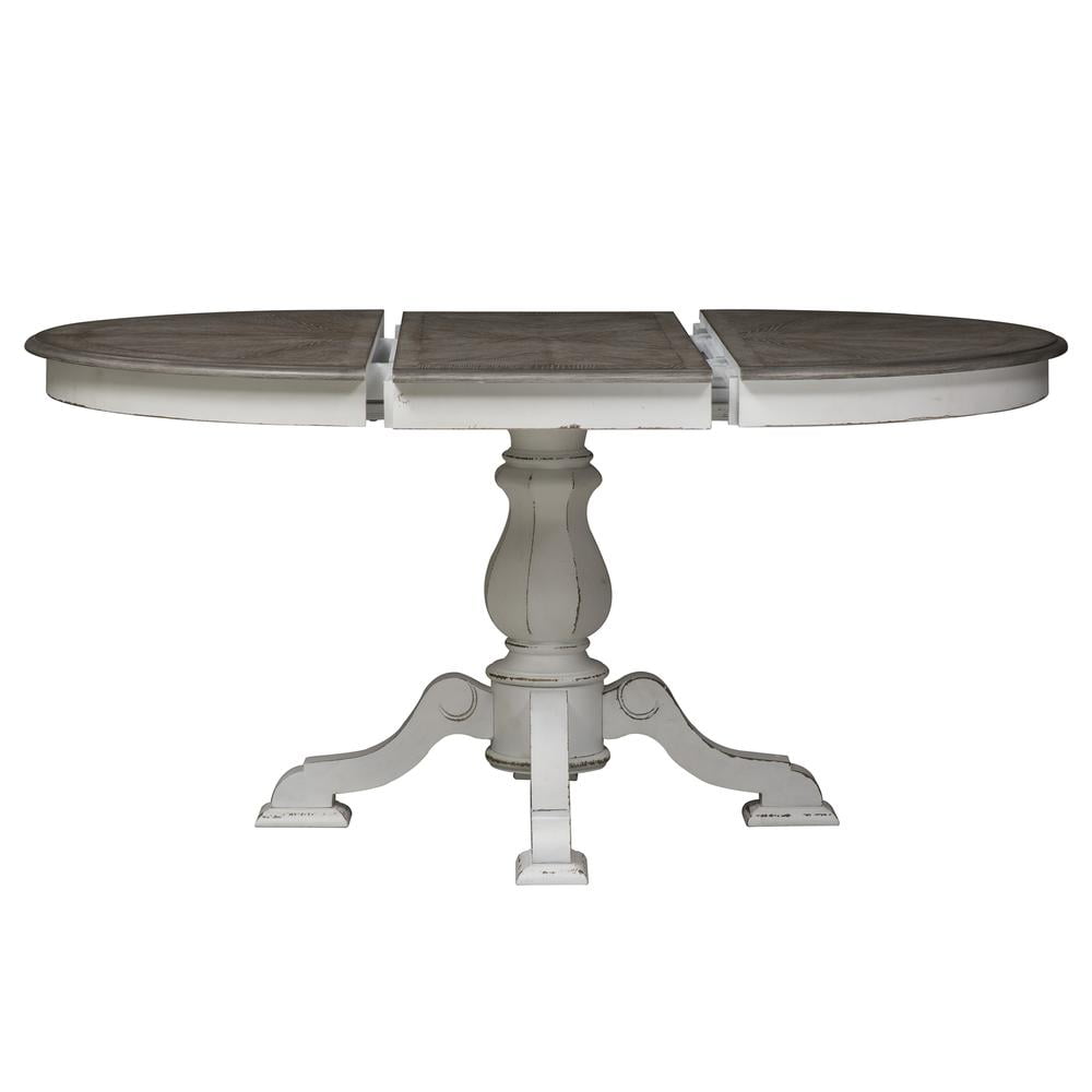 Antique White and Weathered Brown Round Extendable Dining Table