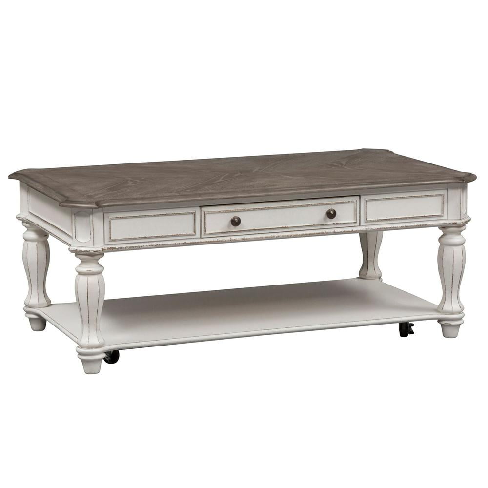 Magnolia Manor White Rectangular Wood Cocktail Table with Storage