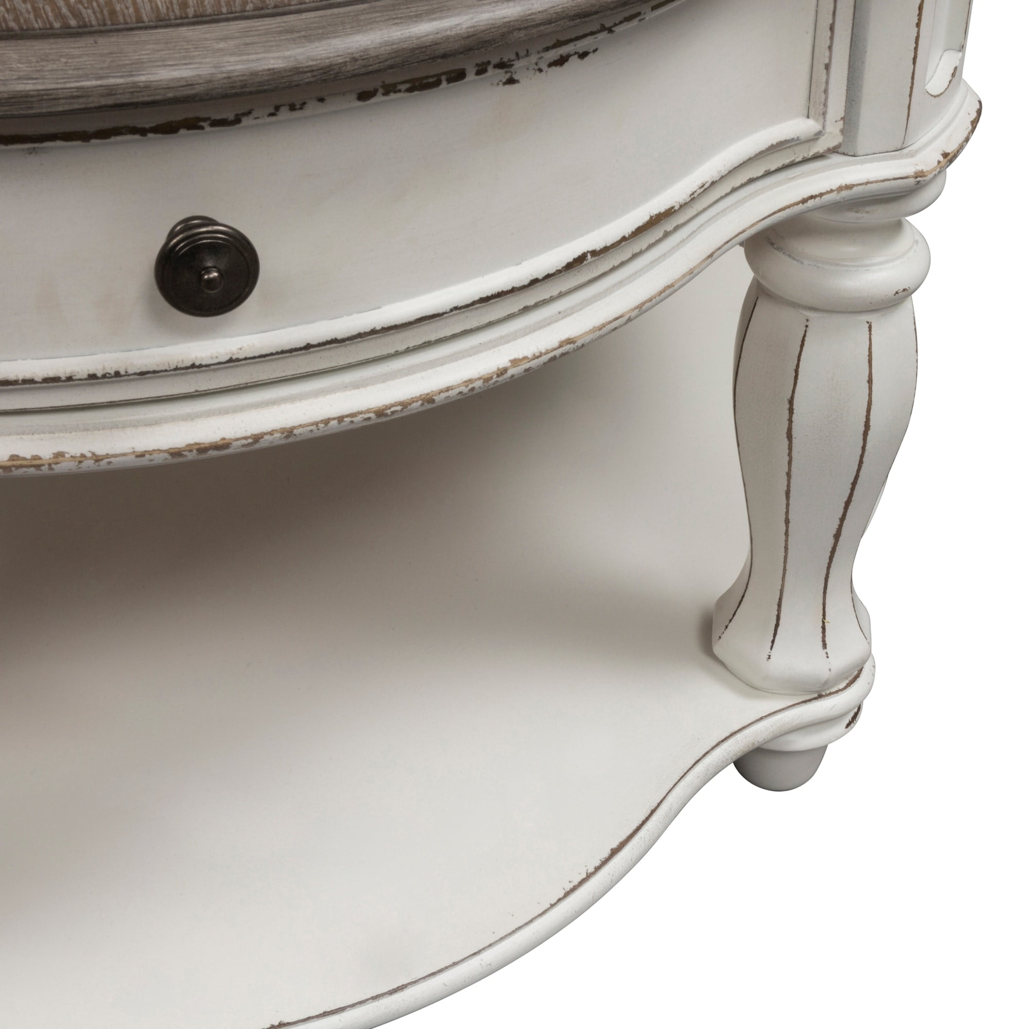 Antique White Round Wood Cocktail Table with Storage
