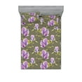 thumbnail image 1 of Magnolia Pattern Fitted Sheet & Pillow Sham Set, Simple Design Watercolor Style Floral Boho with Leafy Branches, Decorative Printed 3 Piece Bedding Decor, Full, Olive Green Lavender, by Ambesonne, 1 of 2