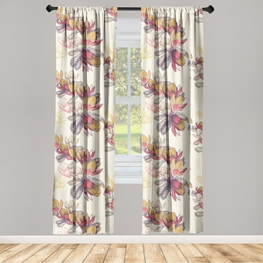 Magnolia Pattern Window Curtains, Sketchy Delicate Flowers with Warm Colors Petals Pattern Modern, Lightweight Decor 2-Panel Set with Rod Pocket, Pair of - 28"x63", Pale Peach Dark Coral, by Ambesonne