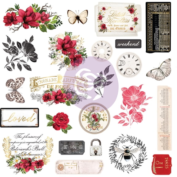 Magnolia Rouge Cardstock Ephemera 48/Pkg-W/Foil Detail