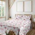 thumbnail image 1 of Ambesonne Magnolia Fitted & Flat Sheet with Shams 4 Pcs Set, Modern Flowers Simple Art, Calking, Magenta Pale Pink White, 1 of 5