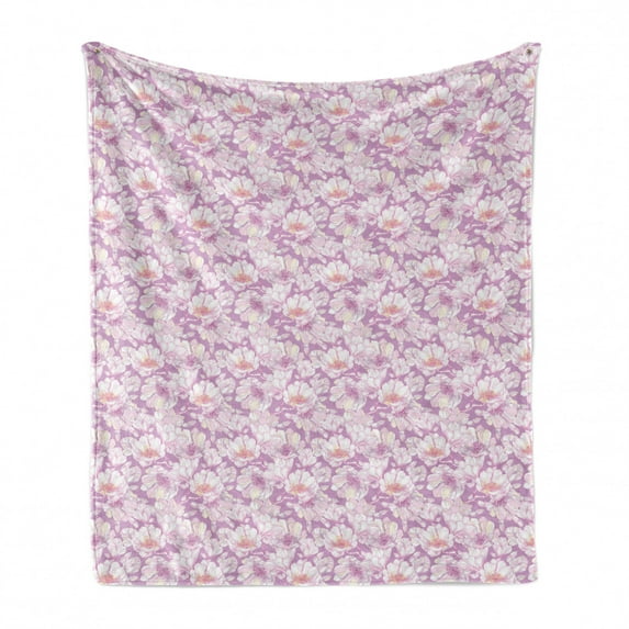 Magnolia Soft Flannel Fleece Throw Blanket, Flourishing Nature Themed Flower Blooms with Pastel Colored Petals, Cozy Plush for Indoor and Outdoor Use, 60" x 80", Pale Pink Mauve, by Ambesonne