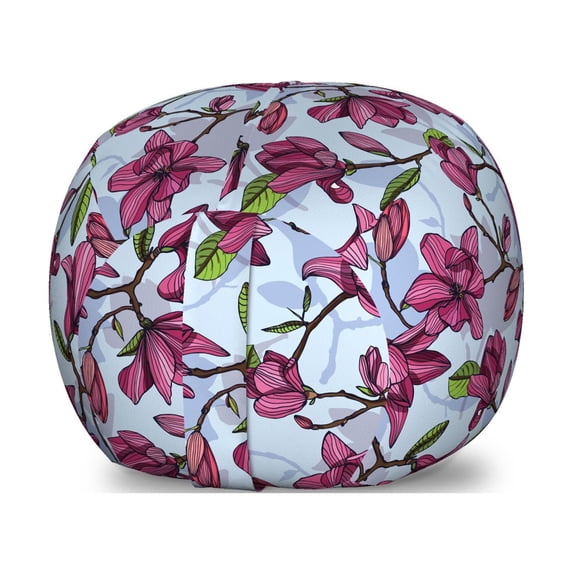 Magnolia Storage Toy Bag Chair, Flowering Branches with Thriving Petals and Leaves Coming of the Spring Theme, Stuffed Animal Organizer Washable Bag, Large Size, Multicolor, by Ambesonne