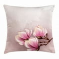thumbnail image 1 of Magnolia Throw Pillow Cushion Cover, Fragile Petals of Magnolia Flower Bloom on Brush Stroked Background, Decorative Square Accent Pillow Case, 16 X 16 Inches, Pink Baby Pink and Brown, by Ambesonne, 1 of 2