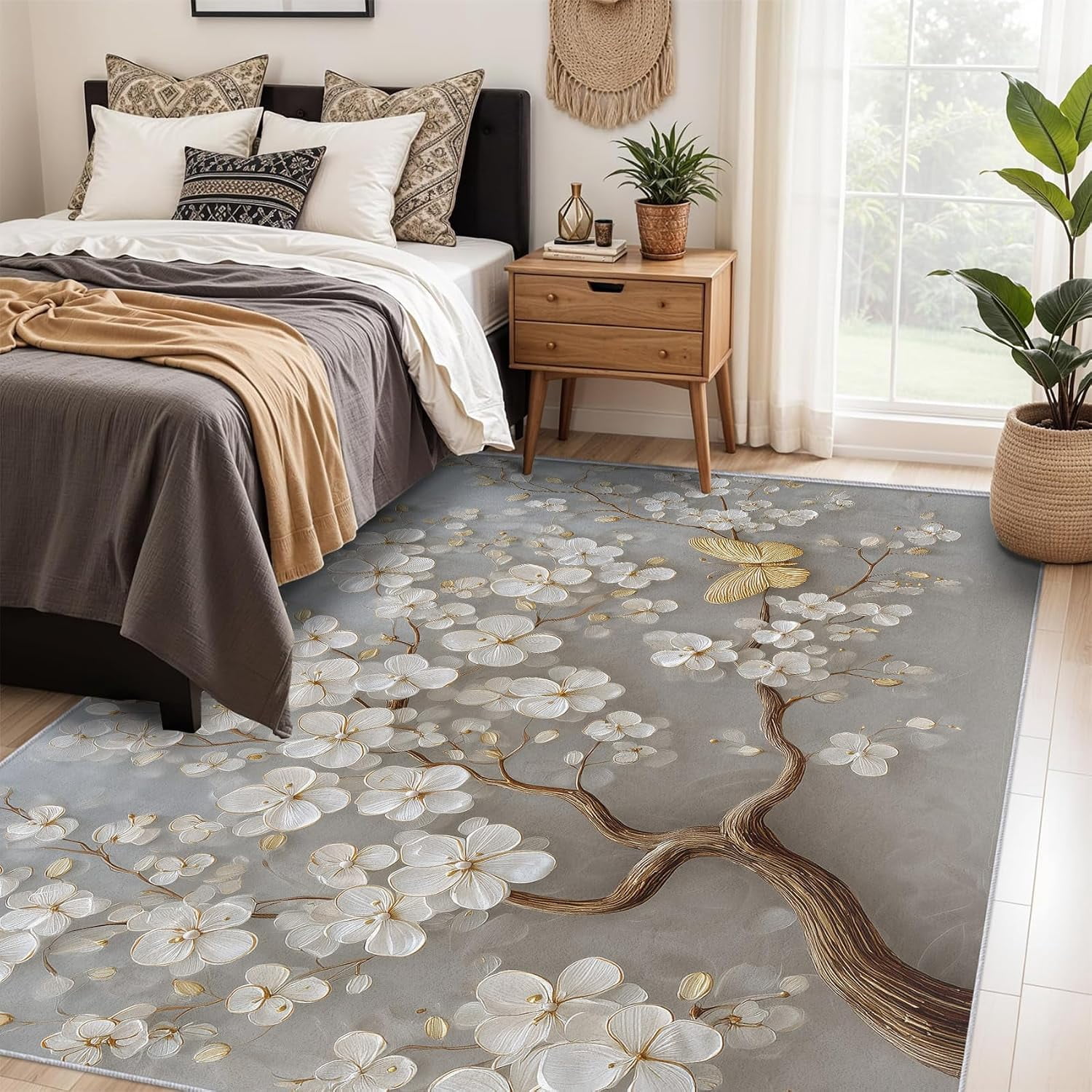 Magnolia Tree Area Rugs, Floral Flower Pattern Carpet, Washable Non ...