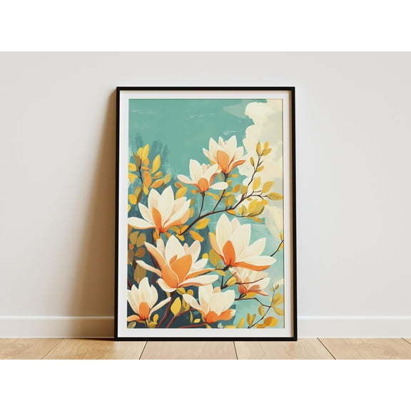 Magnolia Tree Poster Print Botanical Wall Art Peach Flower Print Spring Bloom Floral Home Decor White Flower Art Modern Botanical - Poster Unframed
