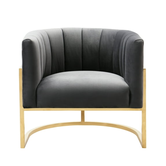Magnolia Tufted Back, Gold Frame Grey Velvet Arm Chair by TOV Furniture