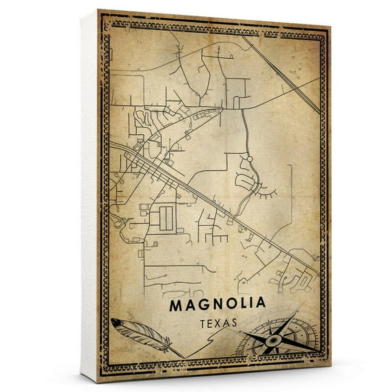 Magnolia Vintage Map Prints Canvas, Texas Map Art Canvas, Canvas, Magnolia Map City style vintage Canvas , Canvas Wall Art, Street Map Artwork Canvas