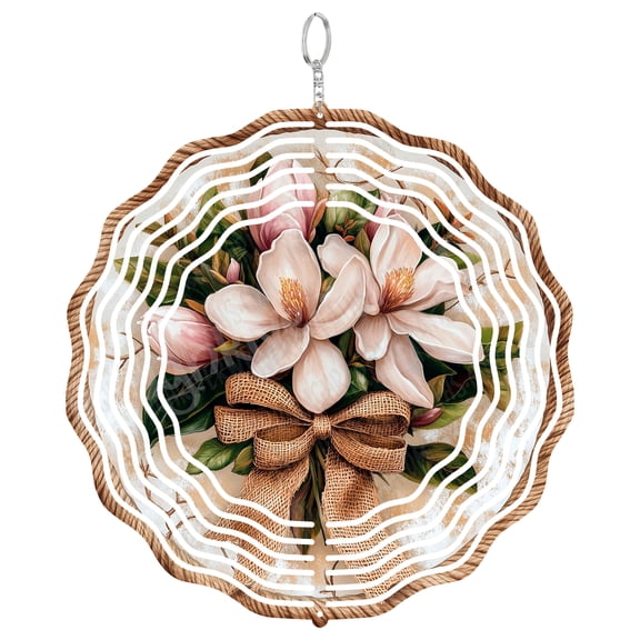 Magnolia Wind Spinner Metal Outdoor Decor Rustic Pink