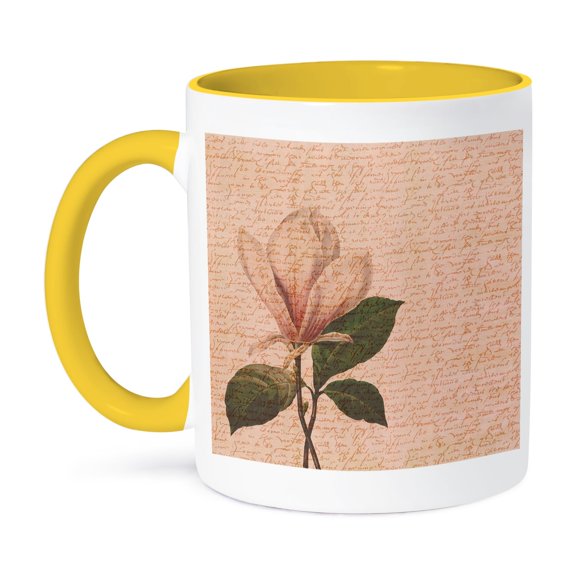Magnolia With Script Vintage Floral, 11oz Two-Tone Yellow Mug