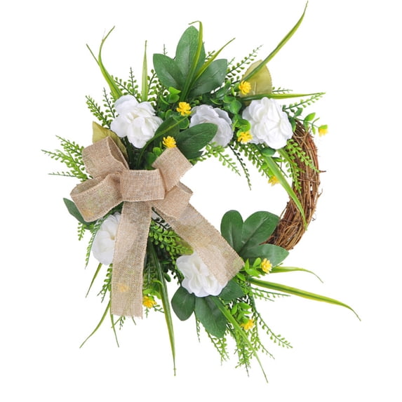 Magnolia Wreath for Front Door, All Seasons Outdoor Spring Summer Wreath Farmhouse Decor, for Wedding Home Wall Window Porch, 13.78x11.81in