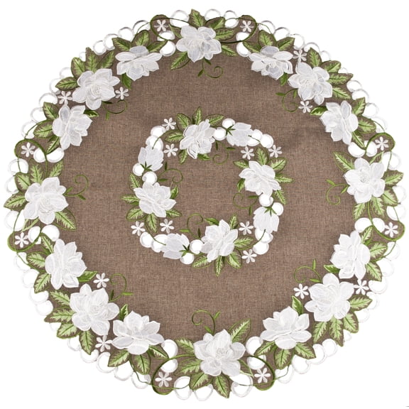 Magnolia on Brown Table Topper (33" Round)