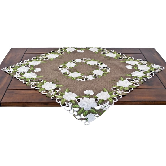 Magnolia on Brown Table Topper (33" Square)