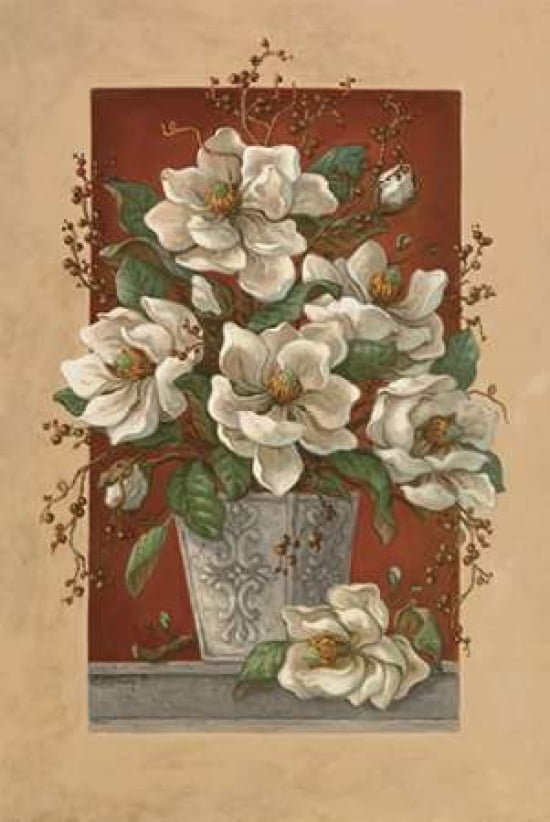 Magnolias En Rouge Canvas Art - Janet Kruskamp (12 x 18)